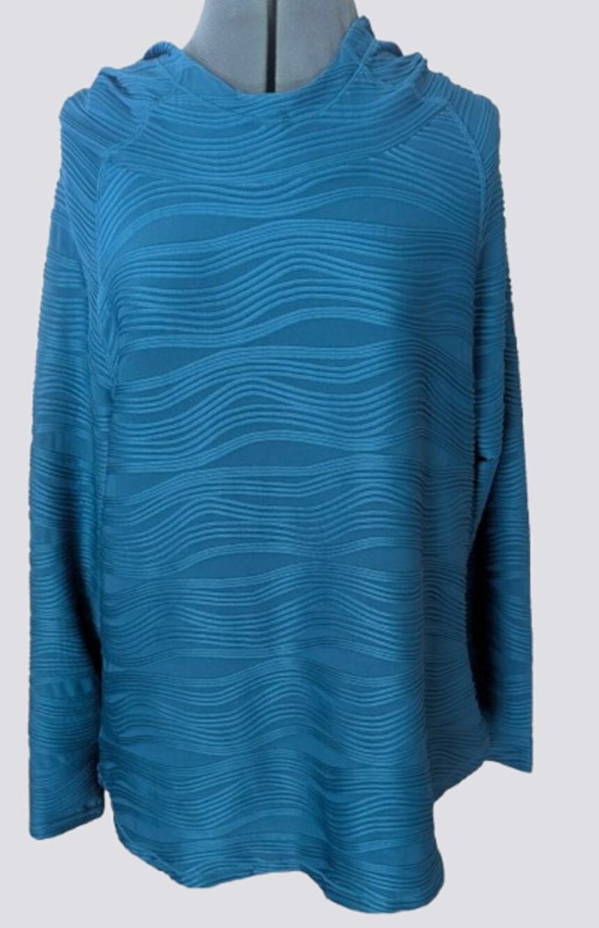 Plus Size Blue Wavy Textured Activewear Hoodie - Size 1X